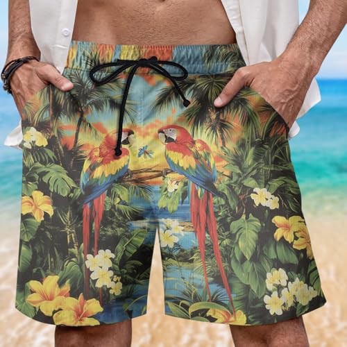 Parot Animal Men's Swim Trunks - 3D Print Mens Swim Trunks with Mesh Lining Swimwear Bathing Suits Set 022