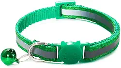 Coleira de gato, 1 peça de alça de pescoço de gato com sinos tamanho ajustável, fivelas de nylon, decoração reflexiva para gatinhos (verde grama)