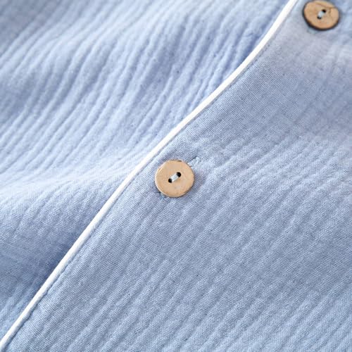 Mens Button Up Pajamas Sets Lightweight Breathable Gauze Sleepwear 3 Piece Thin Comfort Loungewear Set4