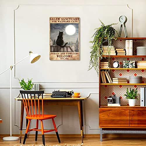Lovejia TPM-33 Salem Sanctuary For Wayward Cats Ferals And Familiars Welcome Sign Metal Tin Signs, Vintage Black Cat Art Poster Plaque Kitchen Home Wall Decor Bedroom Decoration Cat Lover Gift 8X12 Inch thumb #2