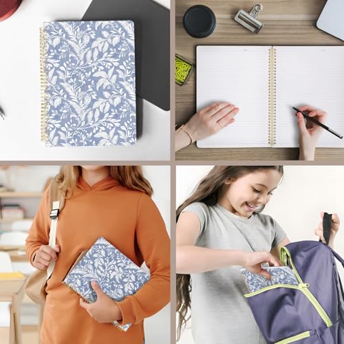 Image of Cute Spiral Notebook 8.5 x 11 lined Journal A4 with Pocket, Leaves | 70 page, Note Book with Pocket, Large, Big, Hard Cover, Aesthetic, Pretty Design, for Women, Girls, Kawaii