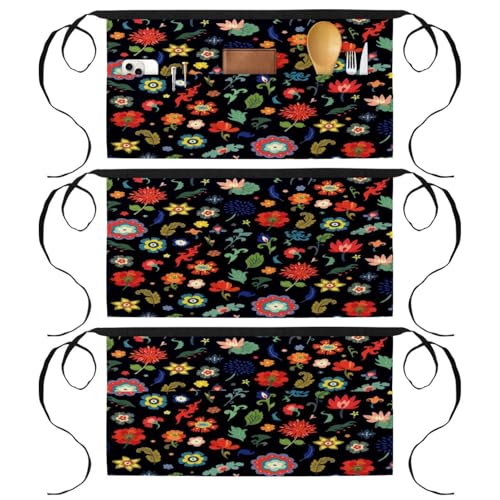 Lot de 3 tabliers courts de chef multicolores à motifs de fleurs