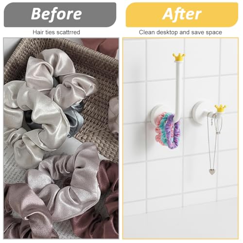 Image of HASTHIP 4PCS Adhesive Scrunchie Holder Organizer, Wall Hooks Waterproof | Frees Drawer Space, Adhesive Wall Mount, Waterproof Scrunchy Storage Stick Scrunchies Hook Headband Hairband Hair Ties Holder