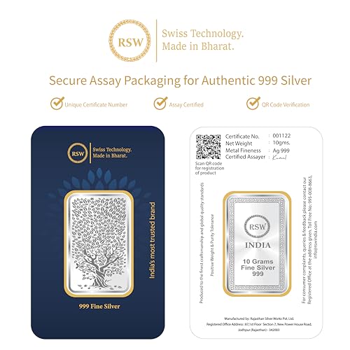 Image of RSW 999 Purity Silver Bar with BIS Hallmark - Available in 10gm, 20gm, 50gm, 100gm, 250gm, 500gm, 1kg | Precious Banyan Tree Design Fine Silver Coin