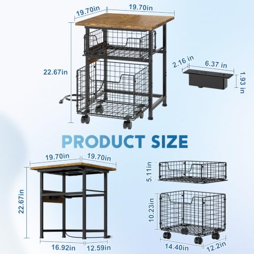 Image of Mini Fridge Stand with Storage and Power Outlet, Small Refrigerator Stand | Mini Fridge Shelf with 2 Drawers -Max Load 300 LBS Heavy Microwave Stand Mini Fridge Cart for Dorm, Apartment, Kitchen