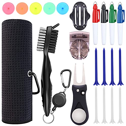 Golf Club Cleaning Kit, 22pcs Golf Accessories, Microfiber Golf Towel with Clip, Golf Brush Groove Cleaner, Foldable Magnetic Divot Tool, Golf Ball tees and Position Markers, Golf Ball Marker Tools