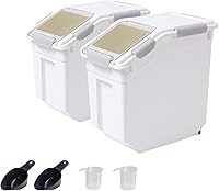 Vista 11 de Recipiente hermético de almacenamiento de harina de 25 libras con tapa de bloqueo de sellado de ruedas, recipientes para alimentos con taza medidora