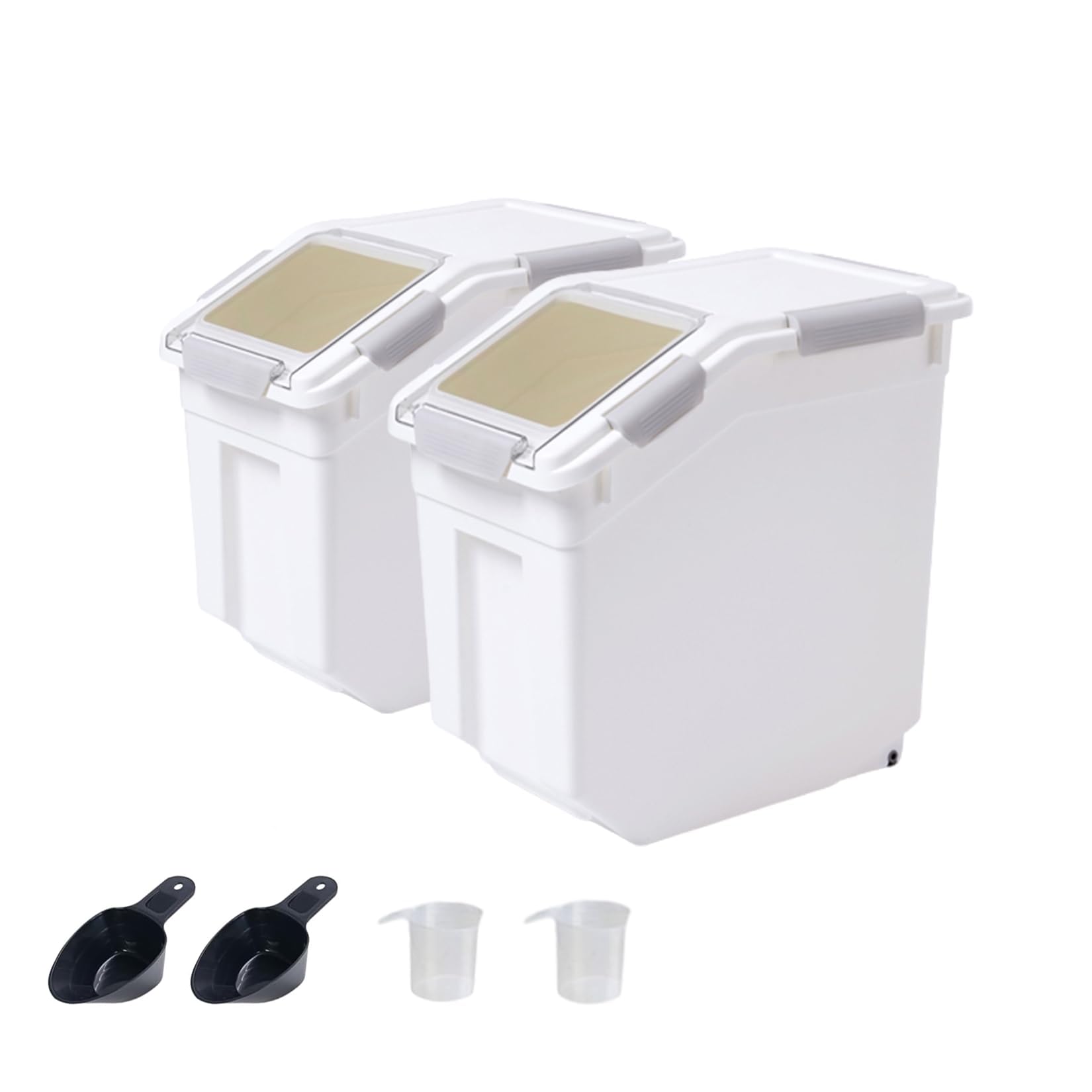 Photo 1 of Qiveno Airtight Flour Storage Container 25 lb Rice Storage Container with Wheels Seal Locking Lid, Food Containers with Measuring Cup& Scoop for Flour, Rice, Grain, Cyan 2Pack