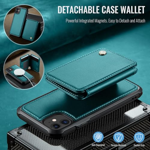 Usroom Compatible with Magsafe for iPhone 12/12 Pro Wallet Case Magnetic Card Holder, RFID Blocking 2 in 1 Detachable Kickstand Shockproof Cover for Women Men, Bluish Green by Usroom - Image 9