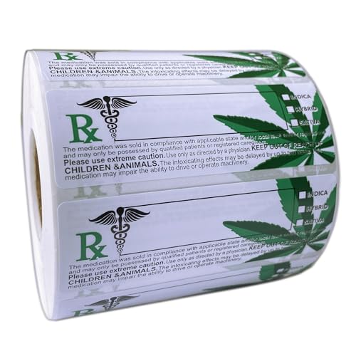 FirstZi 1000pcs California Adhesive Paper Compliant Medical Warning Labels- 1x3 Inch Universal Symbol Stickers with Green Leaf Identification