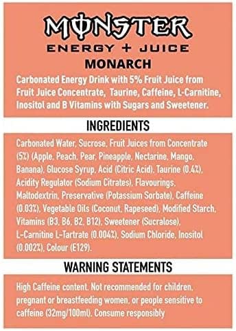 Monster Energy Monarch - koffeinhaltiger Energy Drink mit fruchtigem Geschmack aus Pfirsich und Nektarine - in praktischen Einweg Dosen (12… – Ansicht 4