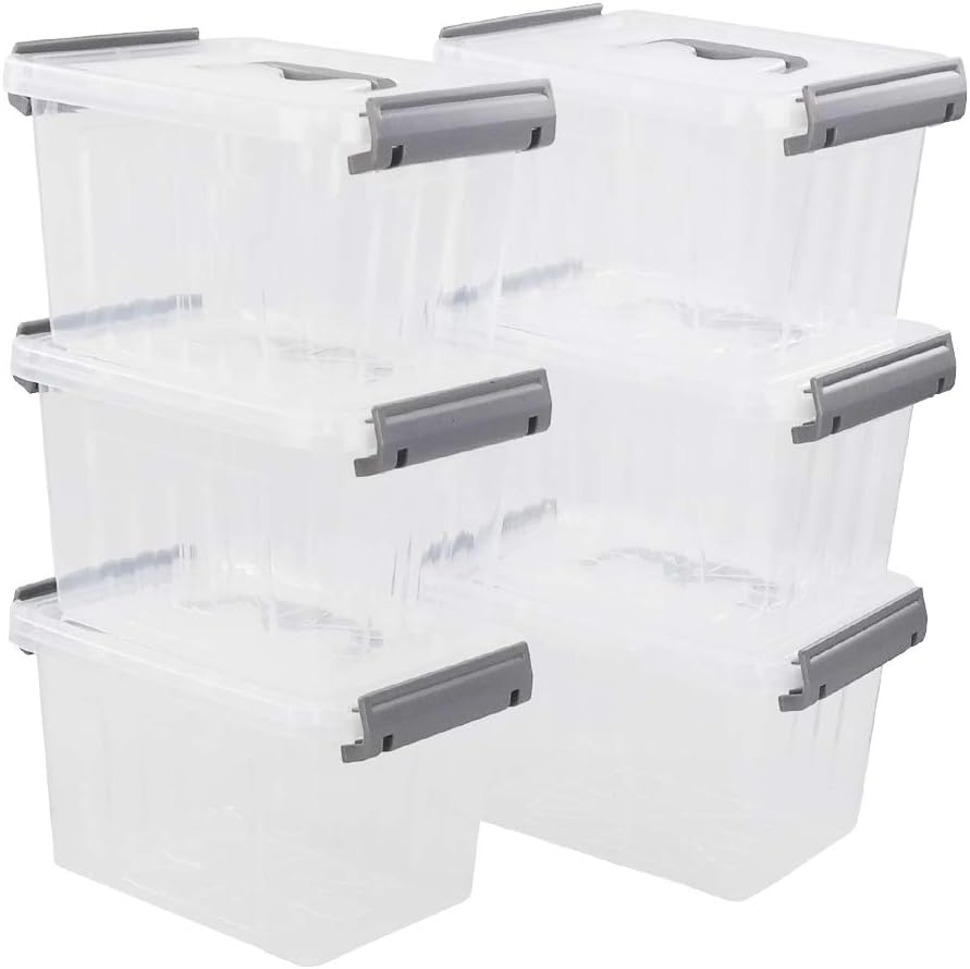 Vababa 6Pack 3 L Clear Plastic Storage Boxes with Lids, Small Latch