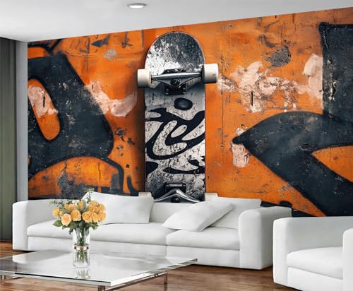Skateboard Wallpaper, Black and Orange Graffiti Mural for