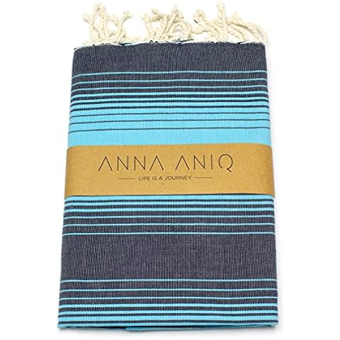 ANNA ANIQ Toalla de baño de fouta, tamaño XXL, 100% algodón, azul Cover