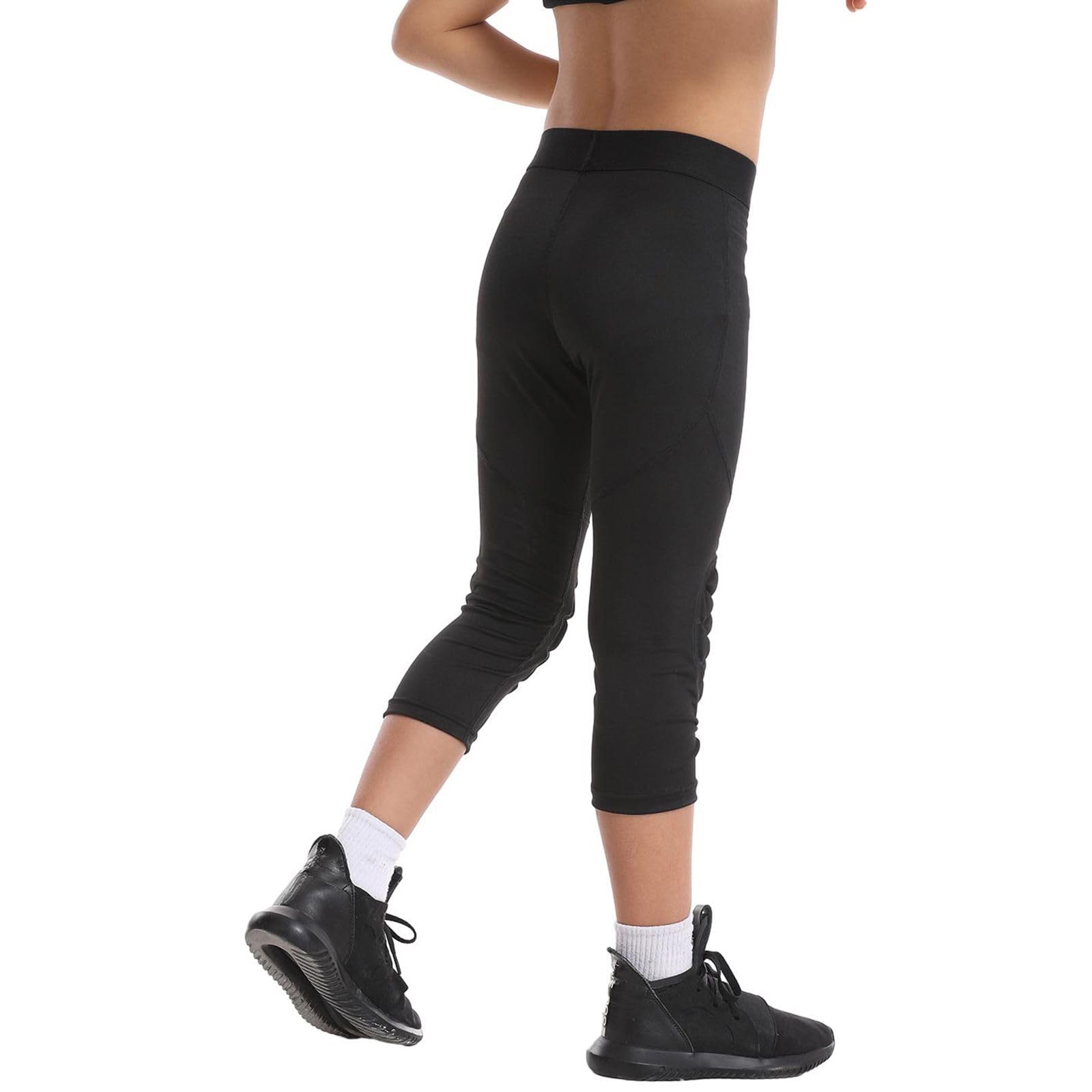 Pantalons De Compression 3/4 pour Jeunes Garçons avec Genouillères Leggings Rembourrés Collants Athlétiques De Basketball Capri pour L'entraînement Sportif