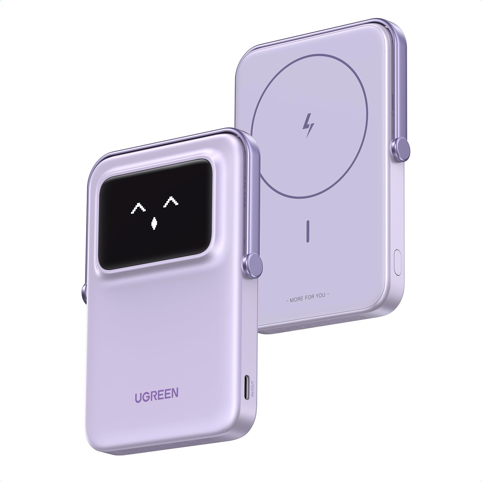 UGREEN Uno Power Bank Magnetico 5000mAh, Caricatore Portatile Wireless PD 20W con Display e Supporto, Compatibile con iPhone 16/15/14/13/12 Mini Plus Pro Max (Viola)
