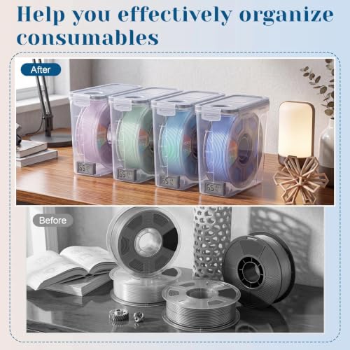 Image of 4 Pack Filament Storage Box 4L Each Holds 1KG 1.75mm Spool Airtight Moisture Control 3D Printer Filament Dry Box with Hygrometers Desiccant Packs and Labels for PLA PETG ABS TPU