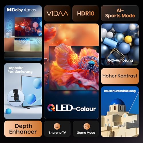 Hisense 40A5Q Fehrnseher, 40 Zoll, 2K QLED, Smart TV, Game Mode, AI Sports Mode, Dolby Atmos, Dolby MS12, DTS X, HDR10, HLG, Full HD, High Contrast, Rauschunterdr&uuml;ckung [2025]
