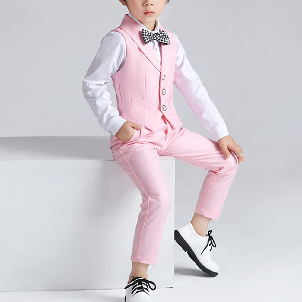 Trajes de Caballeros para Niños,Conjunto de Traje para Niños, Camisas de Manga Larga, Chaleco, Pantalones, Pajarita, Traje Infantil Elegante para Boda Comunión Bautizo Ceremonia Fiesta