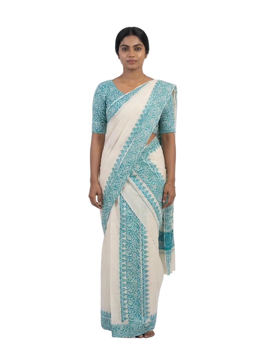 NINIKAA HOUSE OF TRADITIONS || Kuthampully Cotton Set Mundu With Blouse (Hand Block Print) | Kerala Set Mundu | Onam Wear | Temple Wear || FOR WOMENS & GIRLS.-image-10