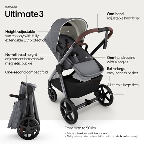 Image of Mompush Ultimate 3 Full Size Stroller, Extendable Seat, Infant to Toddler