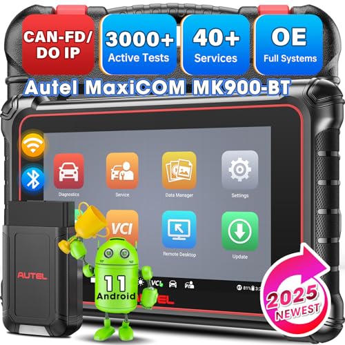 Autel Scanner MaxiCOM MK900BT: 2025 8in MK900-BT Bidirectional Scan Tool, BT Ver. of MK900 MX900 MK808S MK808BT PRO MX808S MK808Z, 40+ Service, 3K+ Active Tests, DOIP CANFD, All Sys, Wi-Fi Print, FCA
