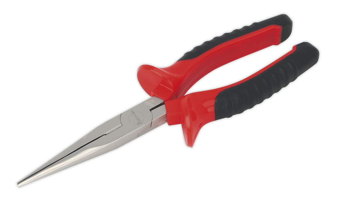 Sealey Long Nose Pliers 215mm Serrated Jaws & Hardened Cutters Hand Tool AK8508