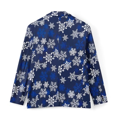 Men's Christmas Suit 3 Piece Slim Fit Xmas Printed Blazer Jacket Pant Vest Formal Dress Party Prom Outfits (#1-Blue Snowflake, L)3