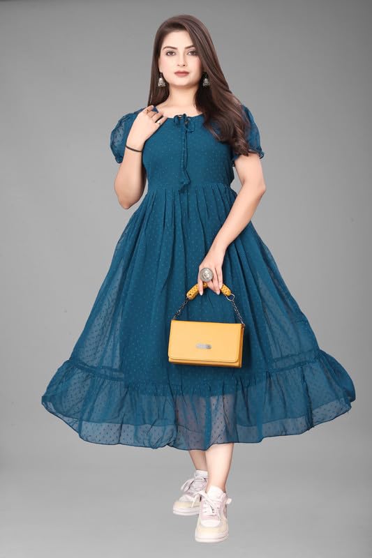 Image of Flower Printed Georgette Maxi Dress for Beautiful Women
