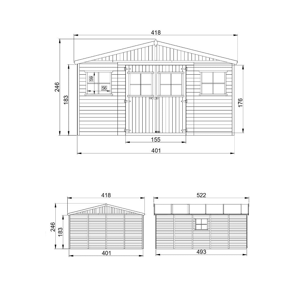 Cobertizo de Madera para jardín - A246x418x522cm/20m2 Cobertizo de Madera Natural - Taller de Jardín - Bicicleta, Almacenamiento de Herramientas TIMBELA M333