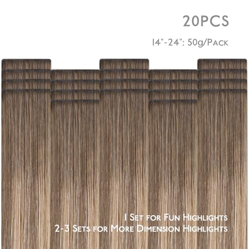 Image of WENNALIFE Invisi Edge Tape in Hair Extensions Human Hair | 14 Inch 50g 20pcs Balayage Sandy Brown to Platinum Blonde Invisi Remy Hair tensions Seamless Injected Tape Ins Straight