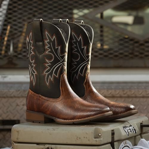 Image of Lumeheel Cowboy Boots for Men - Western Men's Boots with Classic Embroidered, Slip on Square Toe Boots, Slip Resistant Country Boots Chunky Heel Ankle, Durable Short Boots for Spring Fall