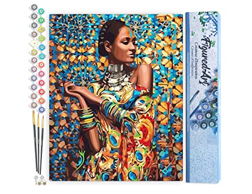 Figured'Art Pintar por Numeros Adultos Niña India - Manualidades pintura acrilica Kit Cuadro DIY completo - 40x50cm sin bastidor