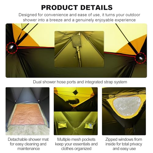 Image of Luxury Pop Up Shower Tent,Tool-Free Setup Portable and Lightweight Privacy Tent with Blackout Coating,Waterproof & UV Resistant for Camping, Beach,Portable Bathroom 82 inch x 56 inch x 56 inch