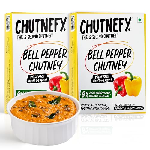 Image of CHUTNEFY|Bell Pepper (Coloured Capsicum) Chutney|100% Natural Ingredients|Pack of 2*75gms (Dry)|Add Water to Make 300ml|4-5 Servings Per Pack|Pairs Great with Tiffins, Parathas, Rotis & Sandwiches