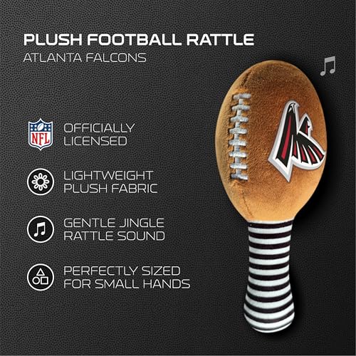 Image of Atlanta Falcons Plush Football Rattle by Smilo - Officially Licensed NFL Baby Rattle Toy - Soft Baby Rattle with Bell - for Babies and Toddlers from 3 Months