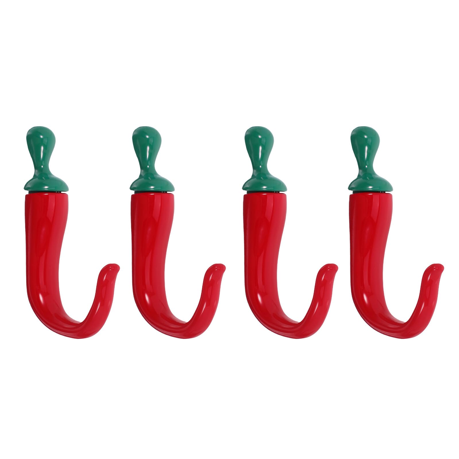 Crochets Muraux Piment Rouge pour Cuisine et Chambre, Déco Originale Lot de 4