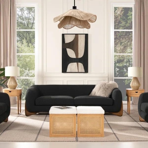 Image of Boucle Upholstered 3-Seater Sofa and Loveseat Olive Black