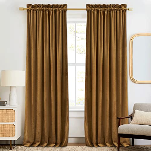 Image of RYB HOME Extra Long Velvet Curtains 102 inches for Sliding Patio Glass Door | Energy Saving, Theraml Privacy UV Heat Blocking, for Living Room Bedroom Dining Room, Gold Brown, W52 x L102, 2 Panels