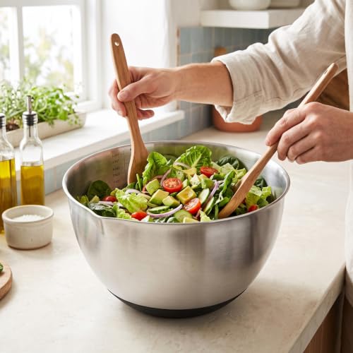 Miniatura 3 de Mge - Cuenco Para Mezclar Con Escala Medidora - Bol De Cocina Multiusos - Frutero - Ensaladera - Bol Ensaladera, Mixing Bowl - Acero Inoxidable - Base Antideslizante - 26 Cm