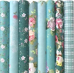 8 pacotes de tecido gordo 9,8' x 9,8' (25 cm x 25 cm) folhas quadradas de algodão pré-cortadas para colcha de costura de patchwork (verde floral)