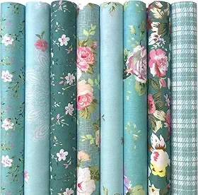 8 pacotes de tecido gordo 9,8' x 9,8' (25 cm x 25 cm) folhas quadradas de algodão pré-cortadas para colcha de costura de patchwork (verde floral)