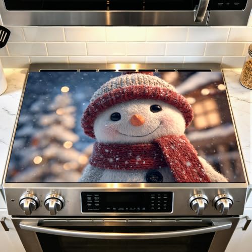 Image of Smiling Snowman Red Hat Portrait Stove Top Cover 28.35x20.47in
