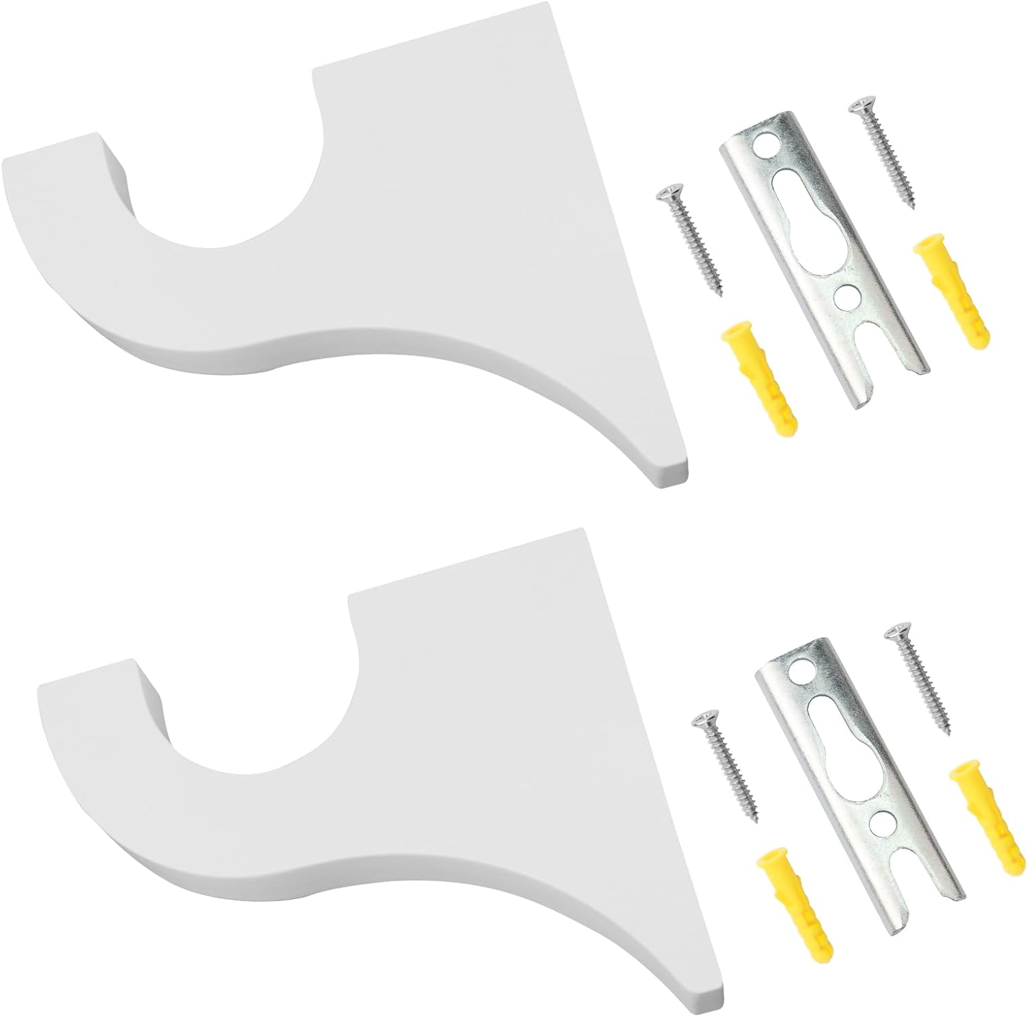 2 Pack White Wooden Curtain Rod Brackets for 2" Pole | Multipurpose Curtain Rod Holders for Hanging Drapes, Wood Brackets 3-1/2" Return Bracket, Inner Dia: 2inch