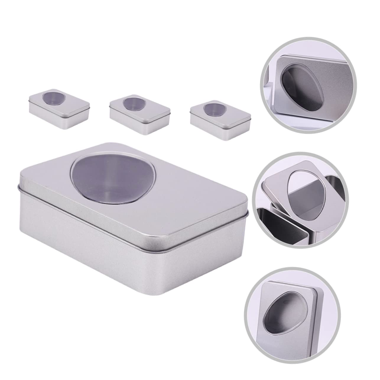 Scatola in Latta con Finestra 4psc Argento per Biscotti e Caramelle