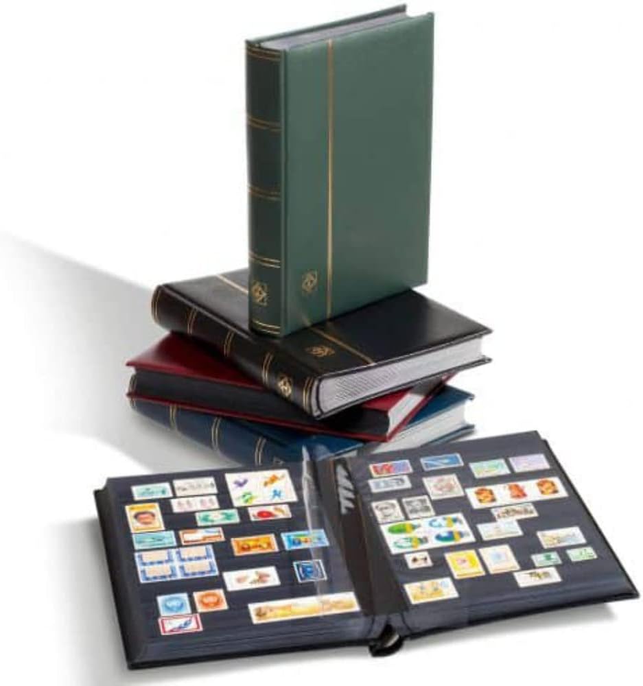Stockbook A4, 64 black pages,padded leather* cover, black