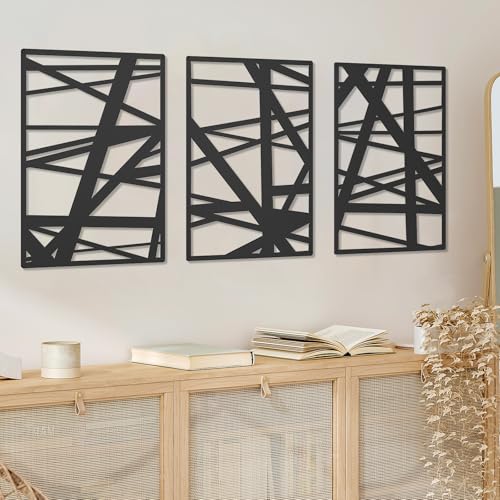 DAYSUP 3 Pieces Black Abstract Metal Wall Art, Minimalist Décor