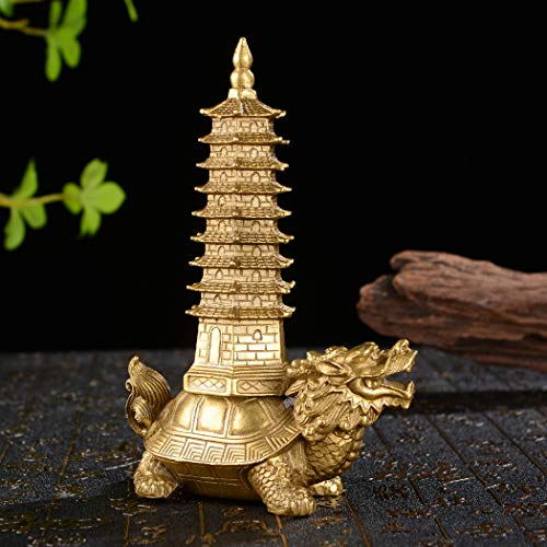 Estatua de Bronce Feng Shui Dragón con Torre miniatura 6