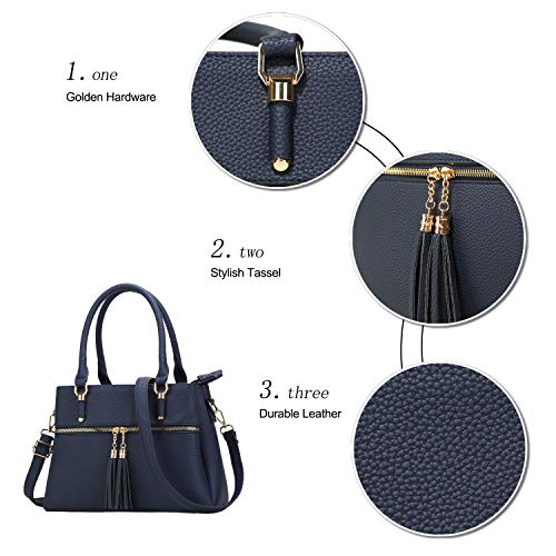 Image of KKXIU Women Purses and Handbags, PU Leather Top Handle Satchel Bag | Removable Long Strap, 3 Zippered Compartments, Crossbody Purse for Ladies, ,Tassel Pendant