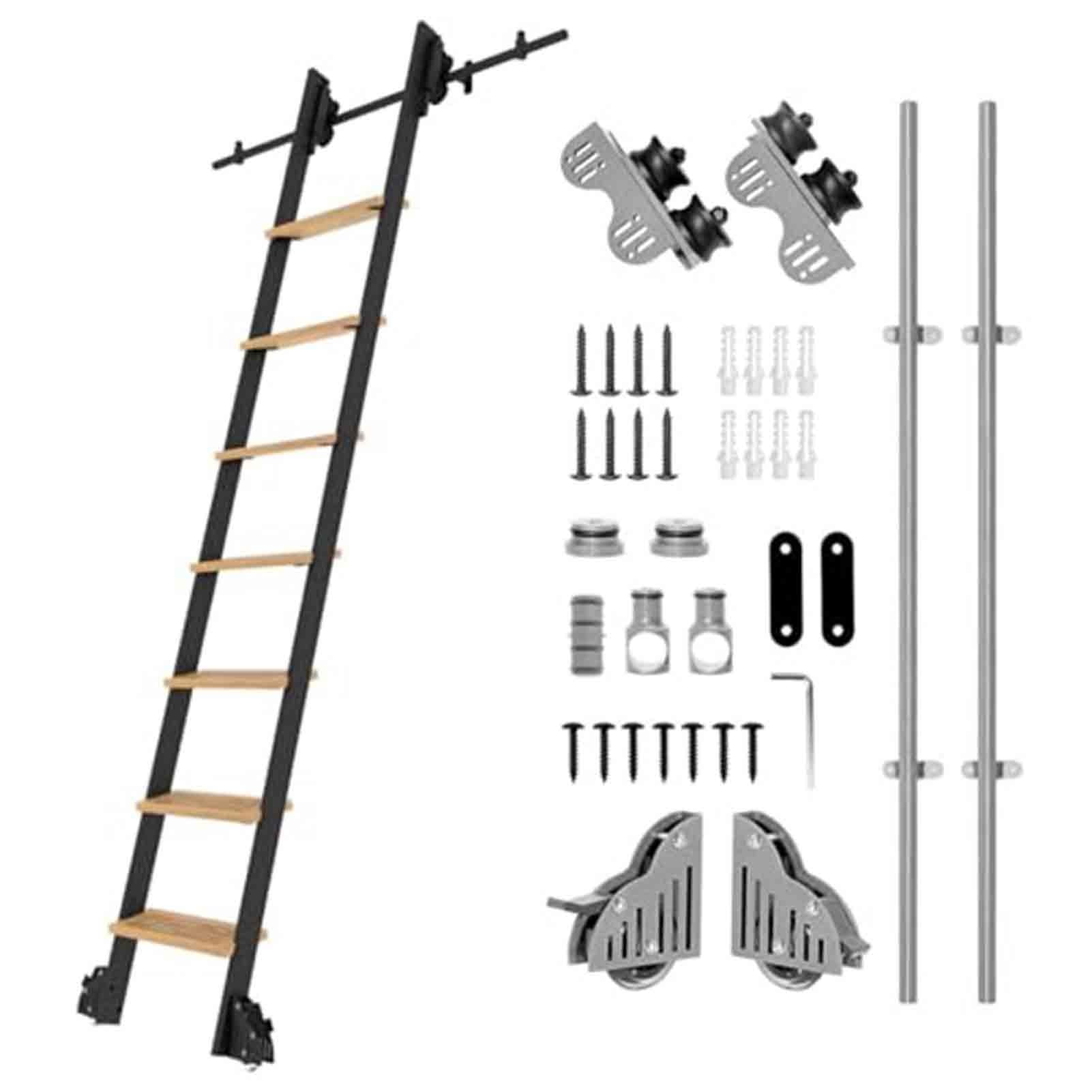 Puerta corrediza tipo granero con kit de herrajes para escalera corrediza de madera